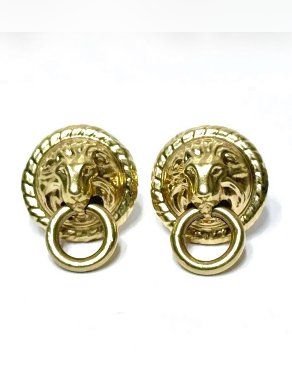 14k Gold Lion Head Statement Earrings